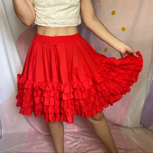 VINTAGE Red Ruffle Square-dancing 2 Piece Set - Picture 7 of 9